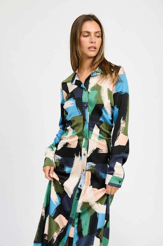 LONG SLEEVE RUCHED SHIRT DRESS – Simply Ke'say Boutique LONG SLEEVE RUCHED SHIRT DRESS – Simply Ke'say Boutique