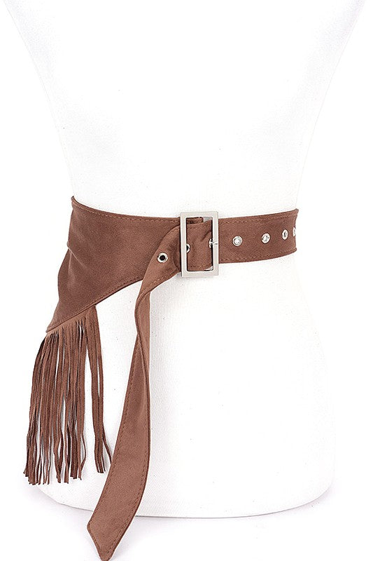 Leather Fringe Brown Fringe Belt Faux Suede Fringe Western Belt