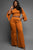Raquel Carmel Side Slit Sleeve Pant Set: L
